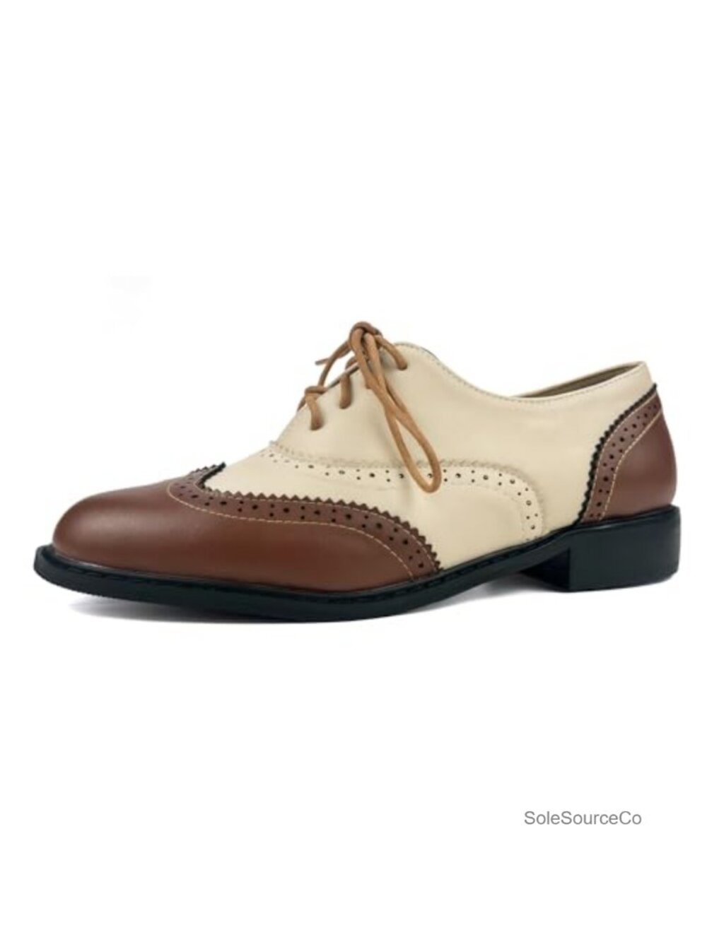 Saddle Oxford Shoes Women 50s Two Tone Lace Up Faux Leather Low Heel